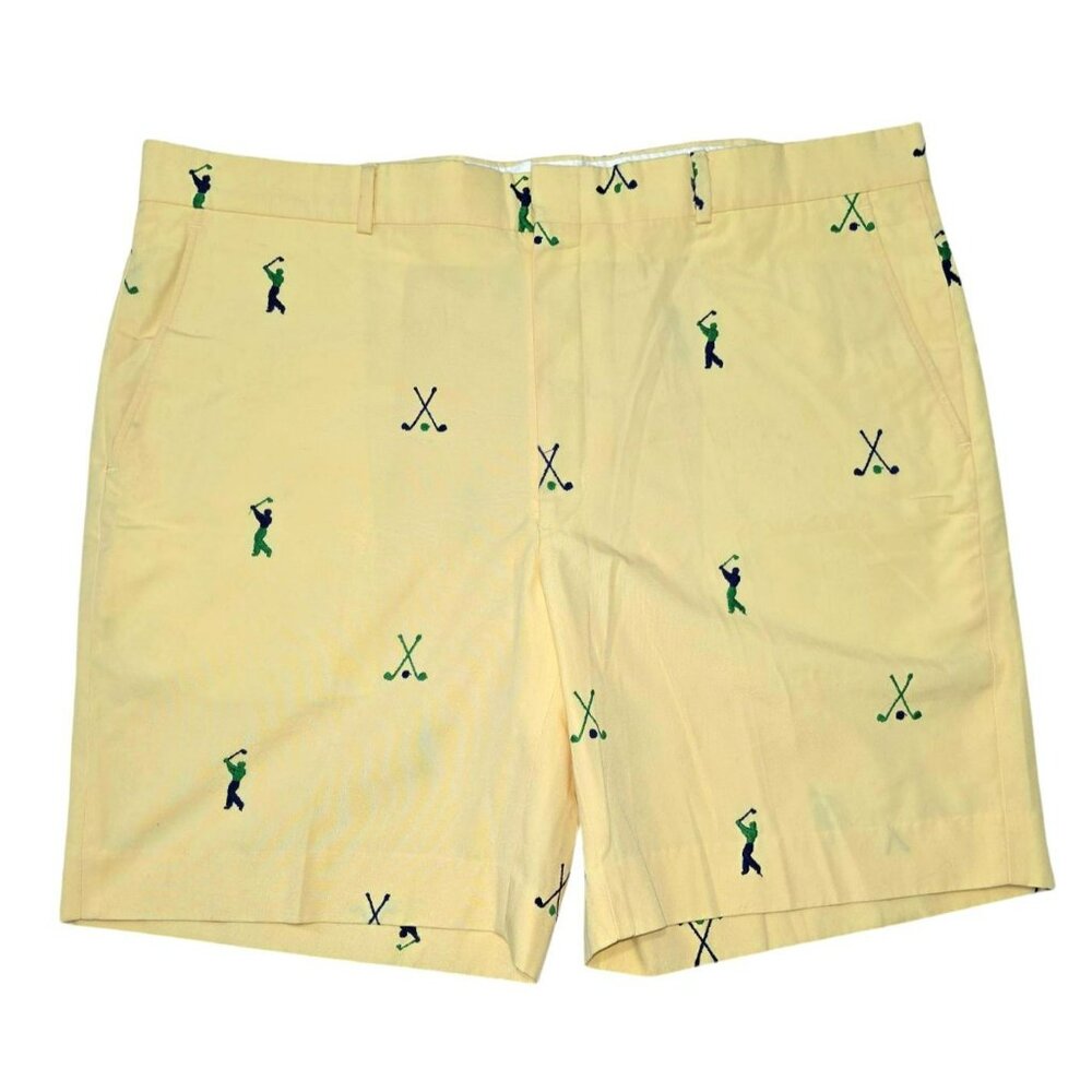 VTG Mens Golf Shorts Yellow Embroidered Clubs Golfer Wedgewood By Asher Waist 40